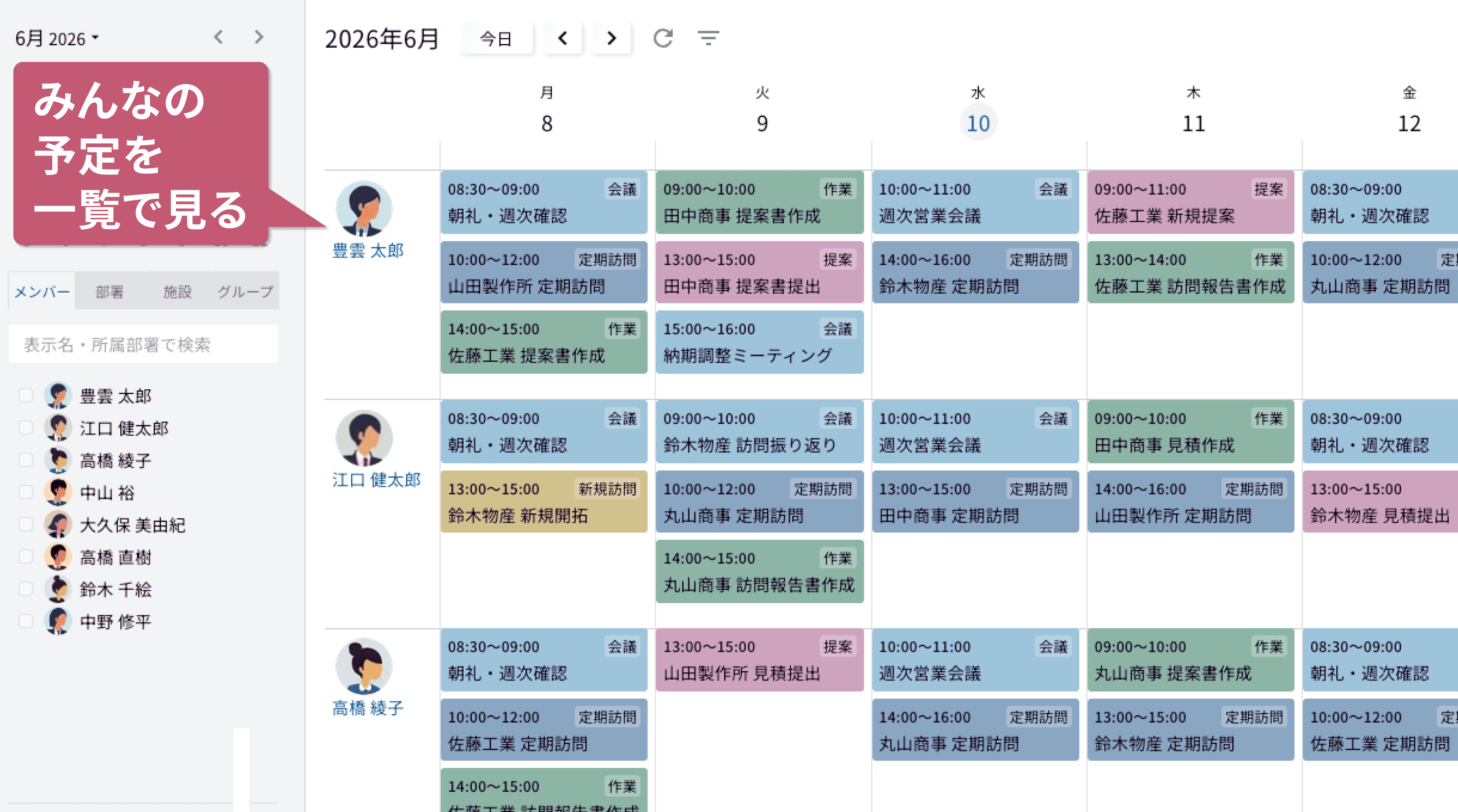 みんなの予定を一覧で見る
